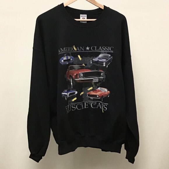 Vintage Y2K Sweatshirt Muscle Car Pullover Black 2XL Men’s Jerzees Brand - Picture 2 of 5